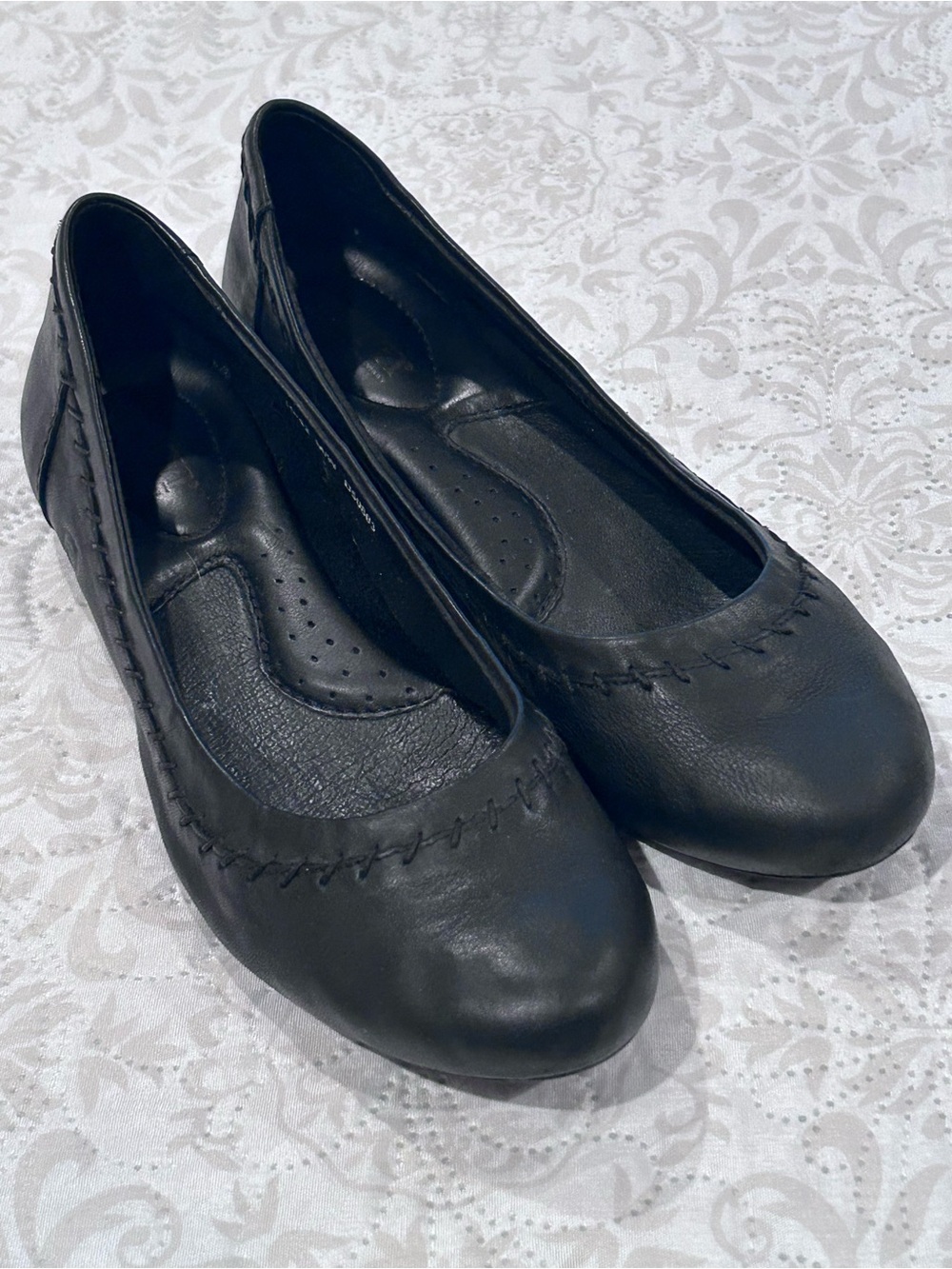 Born Julianne Black Leather Braided Ballet Flats Slip On Comfort Shoes Women 10